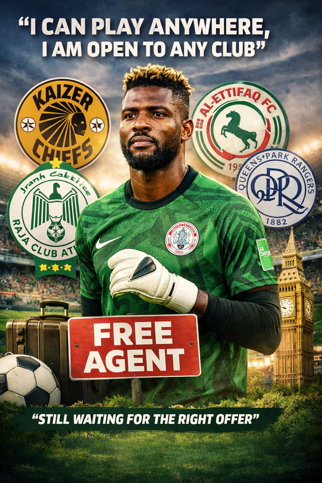 “Super Eagles Goalkeeper Stanley Nwabali Open to Any Club After Leaving Chippa United”