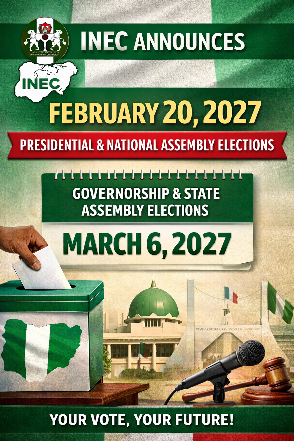 INEC Announces February 20, 2027 Date for Presidential and National Assembly Elections