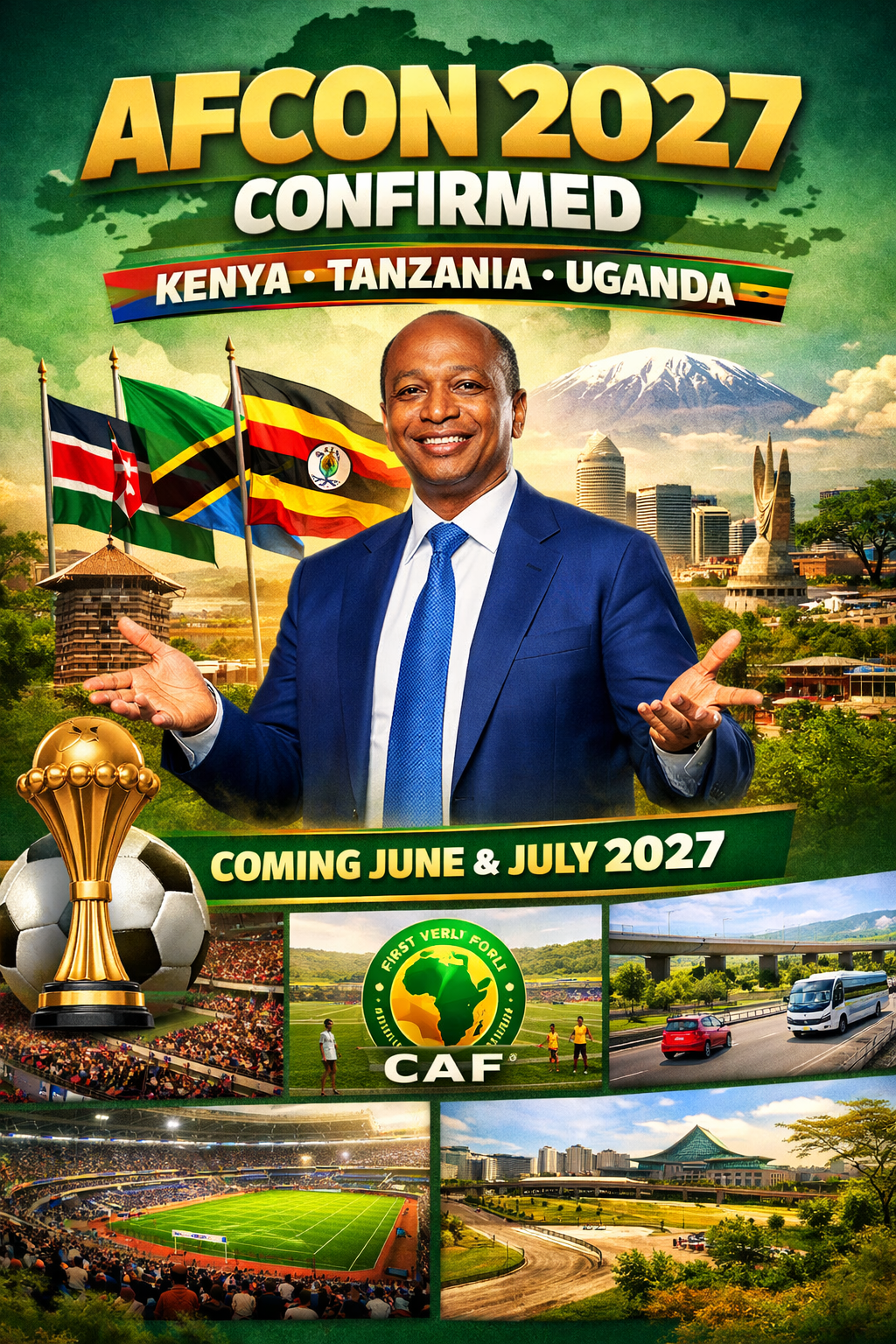 CAF Confirms 2027 AFCON Will Hold in Kenya, Tanzania and Uganda
