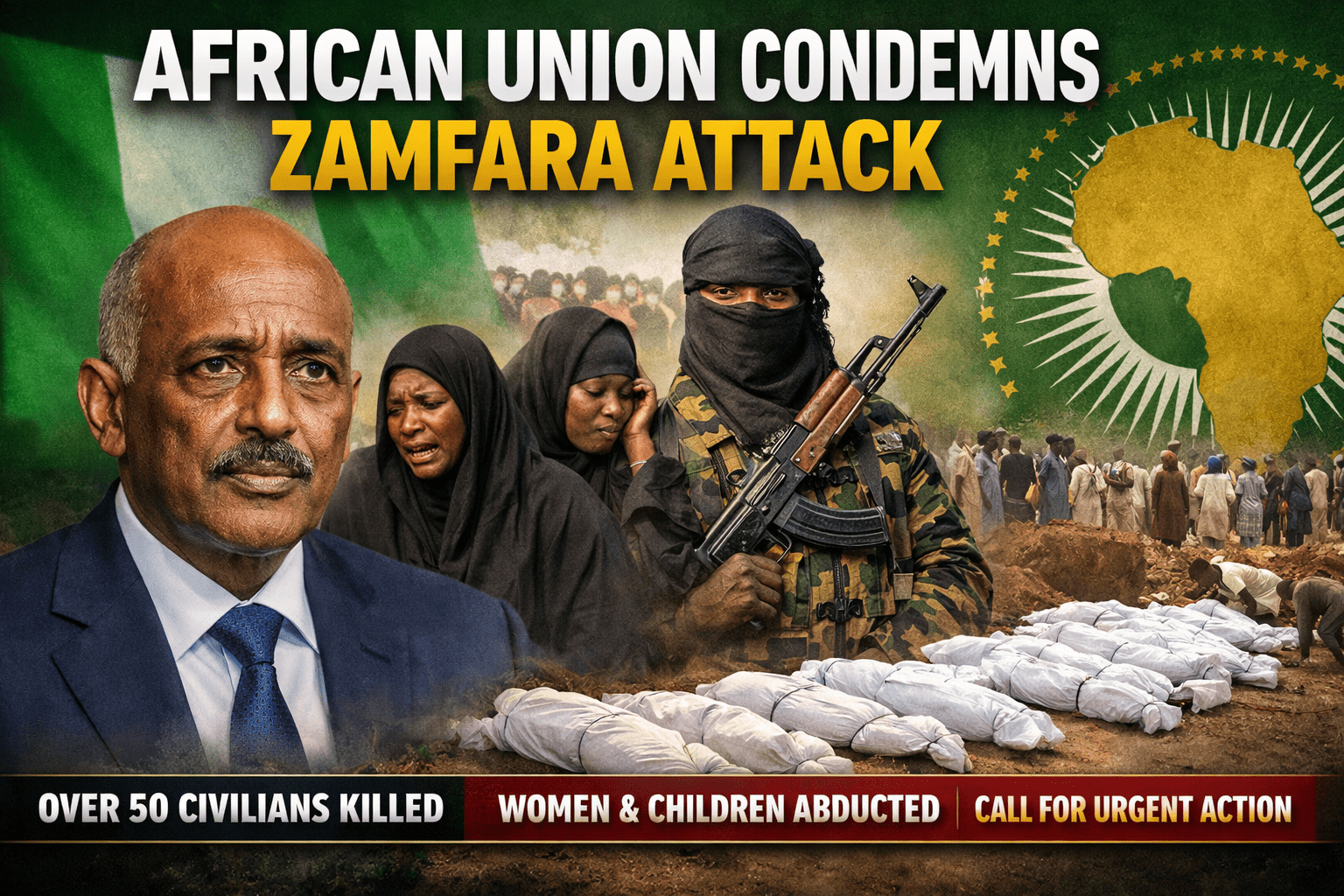 African Union Condemns Killing of Over 50 Civilians, Abduction of Women and Children in Zamfara Attack