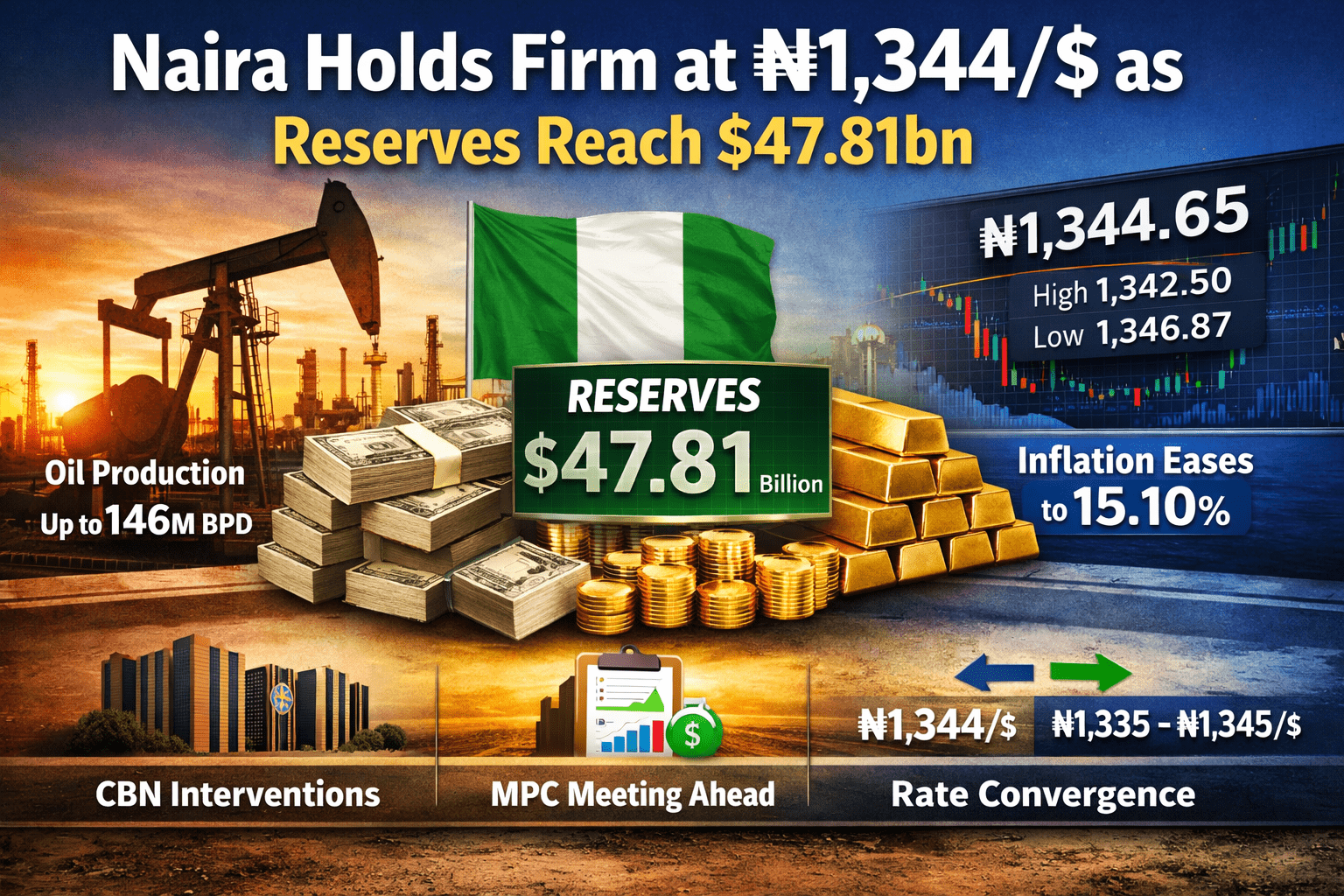 Naira Holds Firm at 1,344/$ as External Reserves Hit $47.81bn