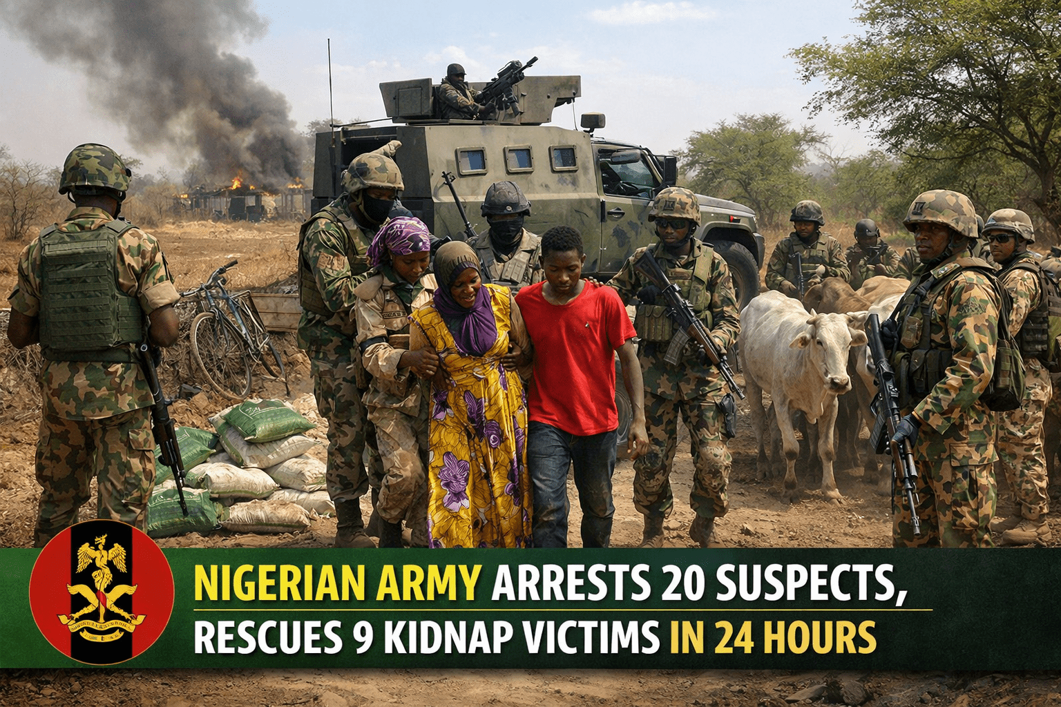 Nigerian Army Arrest 20 Suspects, Rescues Nine kidnap Victims in 24 Hours