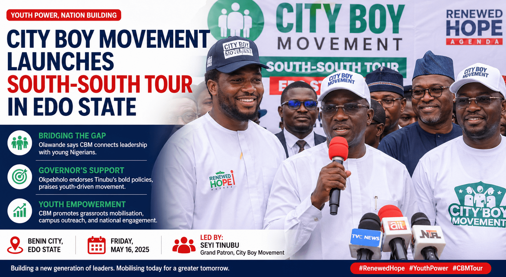 City Boy Movement Launches South-South Youth Tour in Edo State, Gains Government Backing