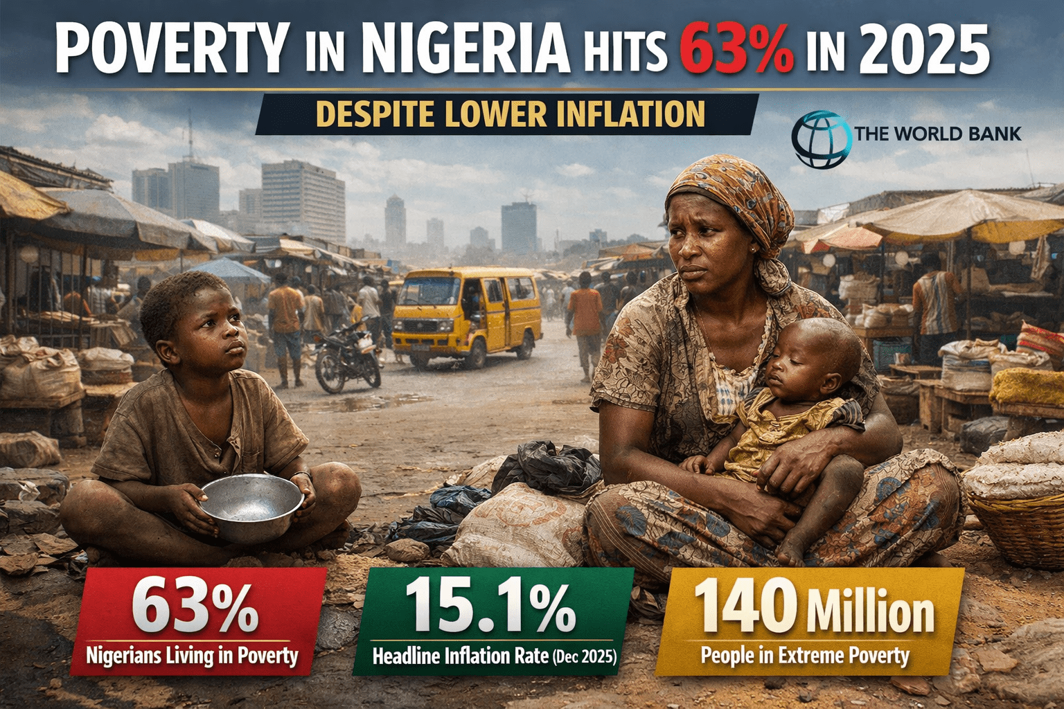 Poverty in Nigeria Hits 63% in 2025 Despite Lower Inflation – World Bank
