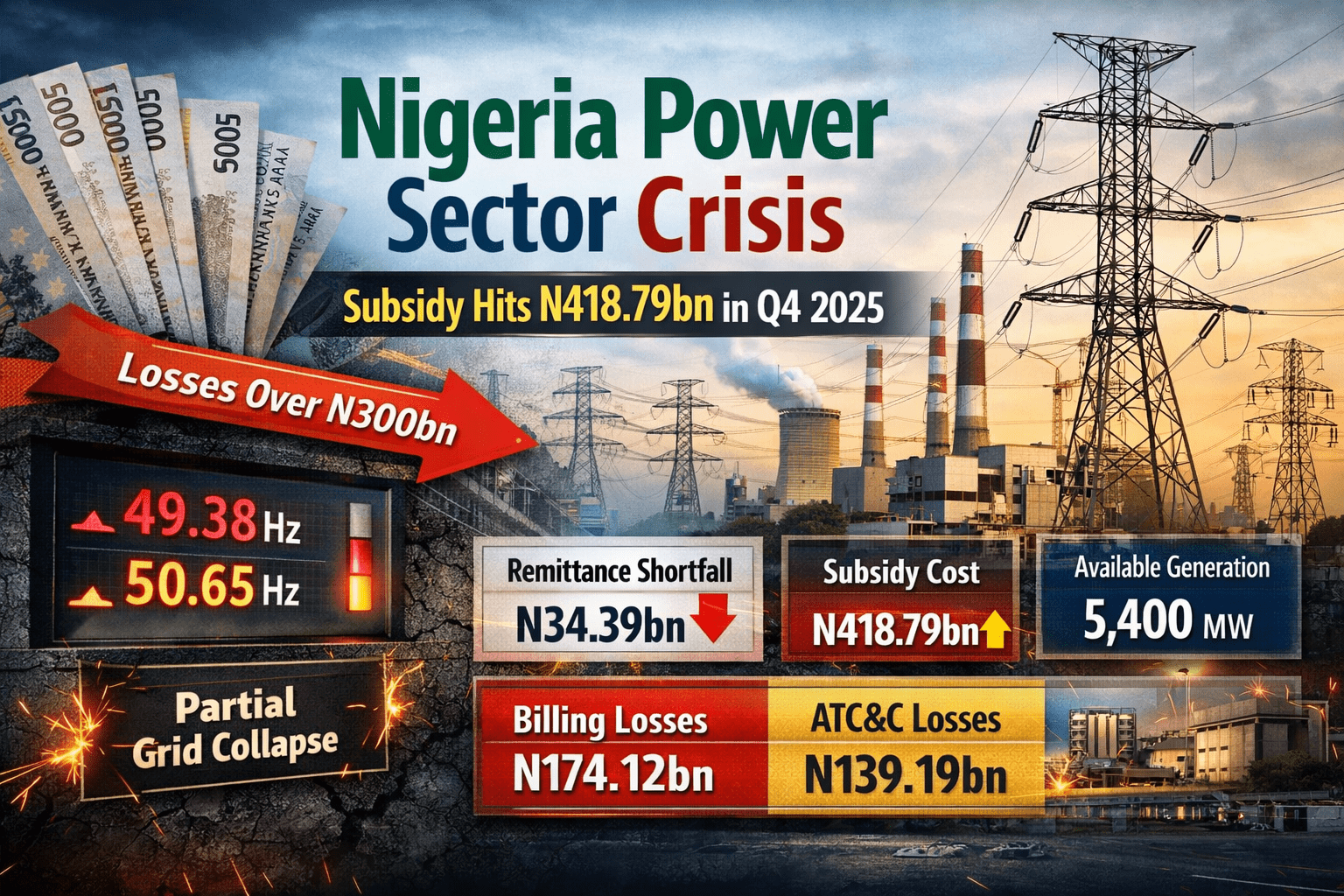 Nigeria Power Sector Faces Over N300bn Losses as Subsidy Hits N418.79bn in Q4 2025