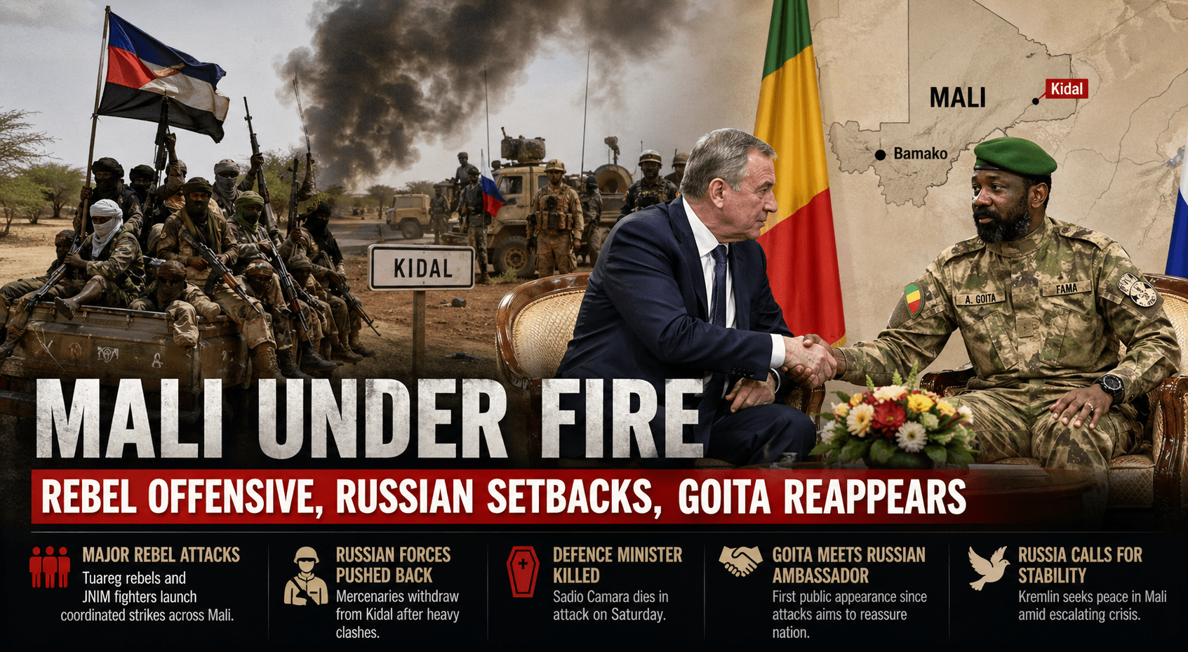 Mali Crisis: Rebels, Russian Forces Clash as Goita Reappears