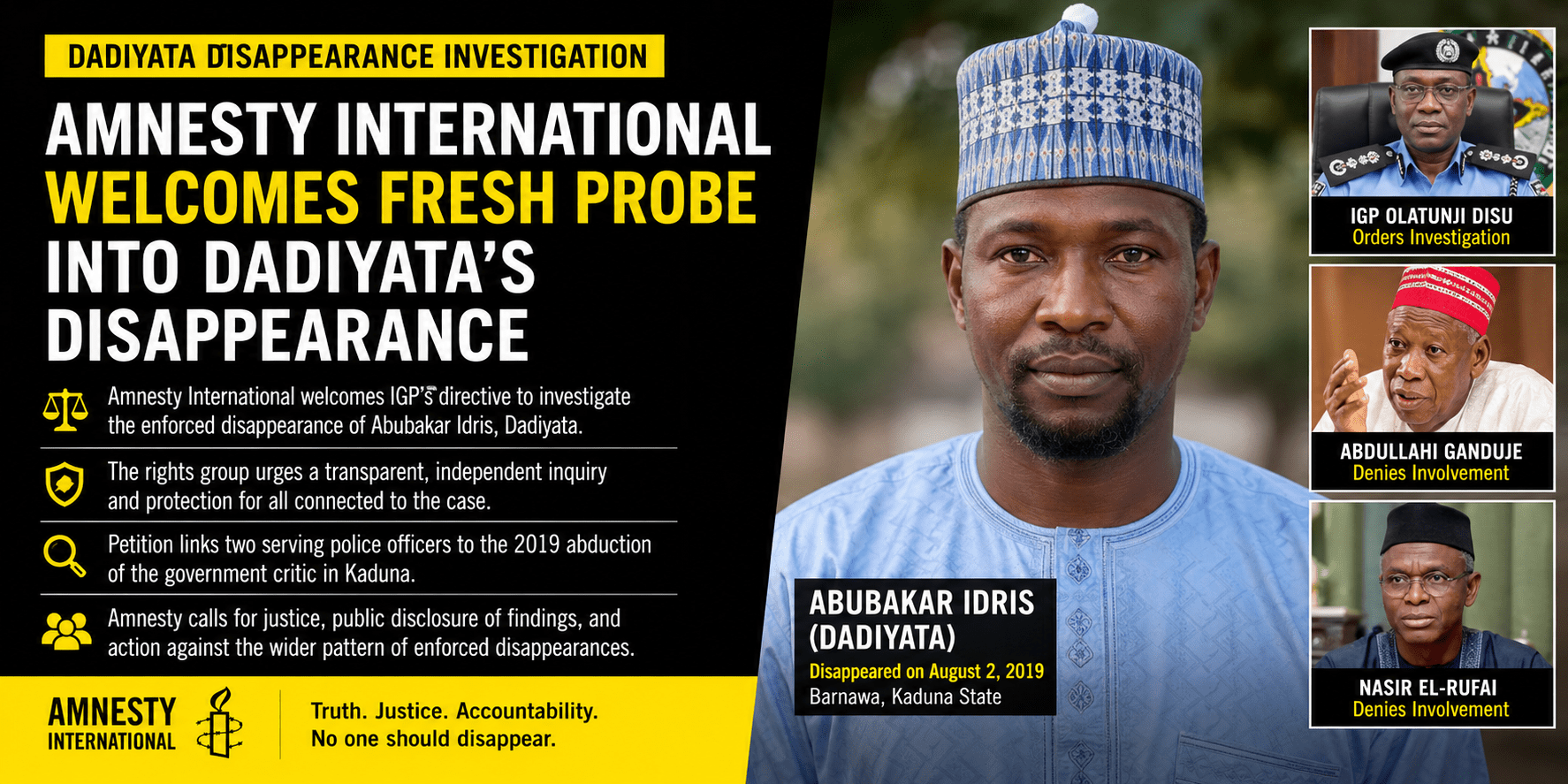 Amnesty International Welcomes Fresh Probe Into Dadiyata’s Disappearance