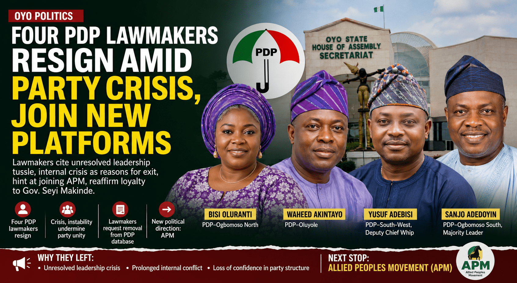 Oyo PDP Lawmakers Resign Amid Party Crisis, Join New Political Platforms