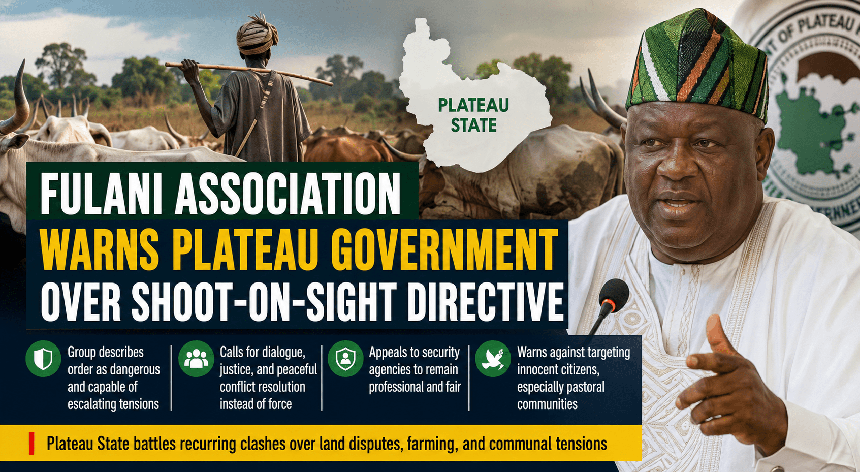 Fulani Group Warns Plateau Government Over Shoot-on-Sight Order