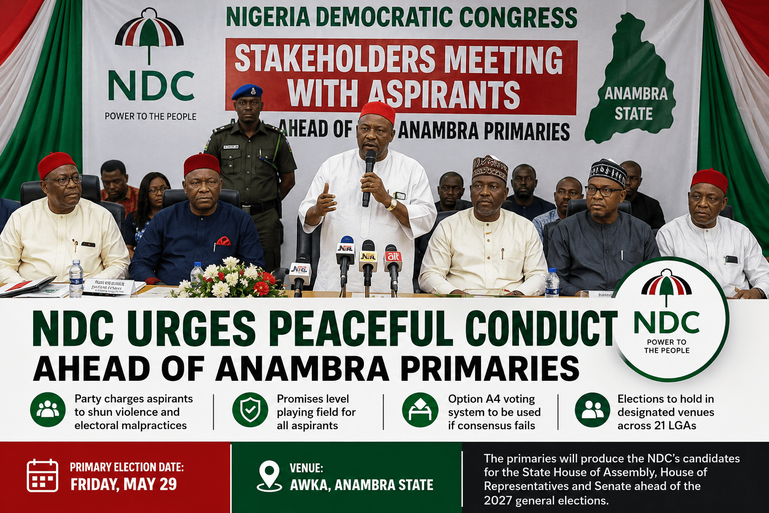 NDC Urges Peaceful Primaries as Anambra Aspirants Prepare for Elections