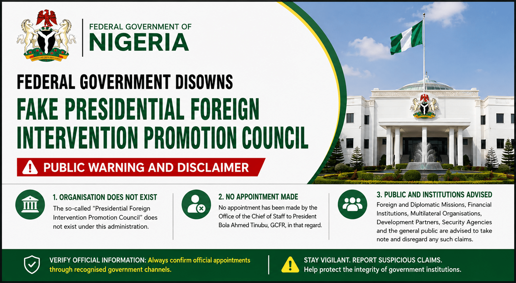 Federal Government Disowns Fake Presidential Foreign Intervention Promotion Council