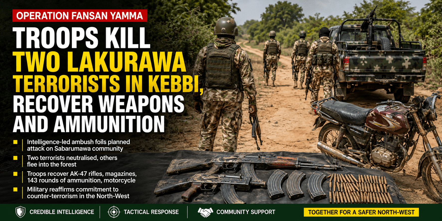 Troops Kill Two Lakurawa Terrorists, Recover Weapons in Kebbi Ambush