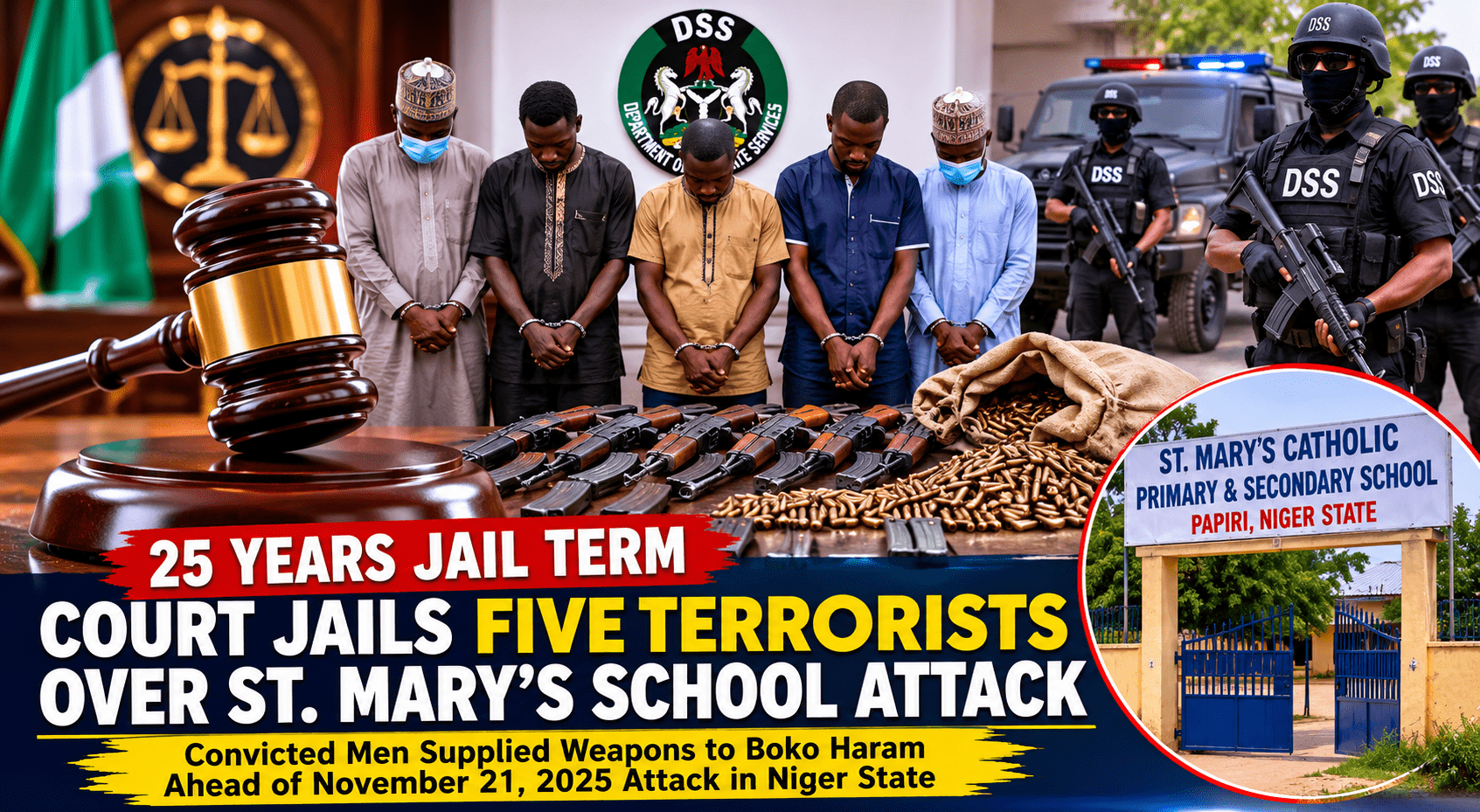 Federal High Court Jails Five Terrorists 25 Years Each Over St. Mary’s School Attack