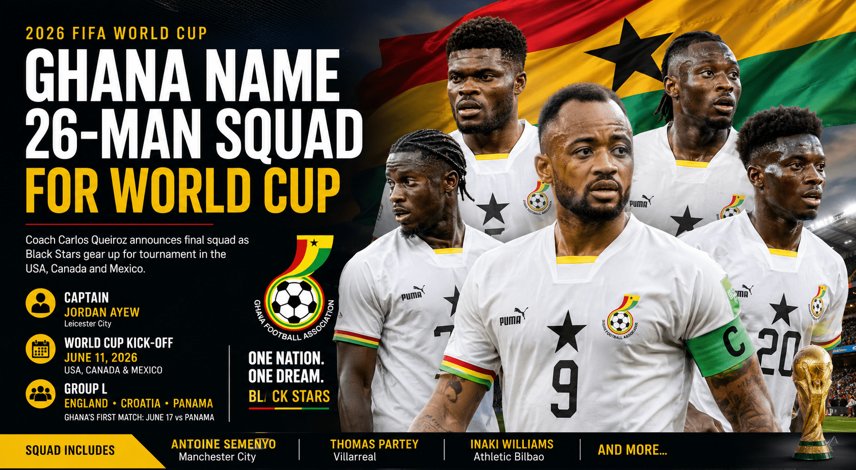Ghana Name 26-Man Squad for 2026 FIFA World Cup