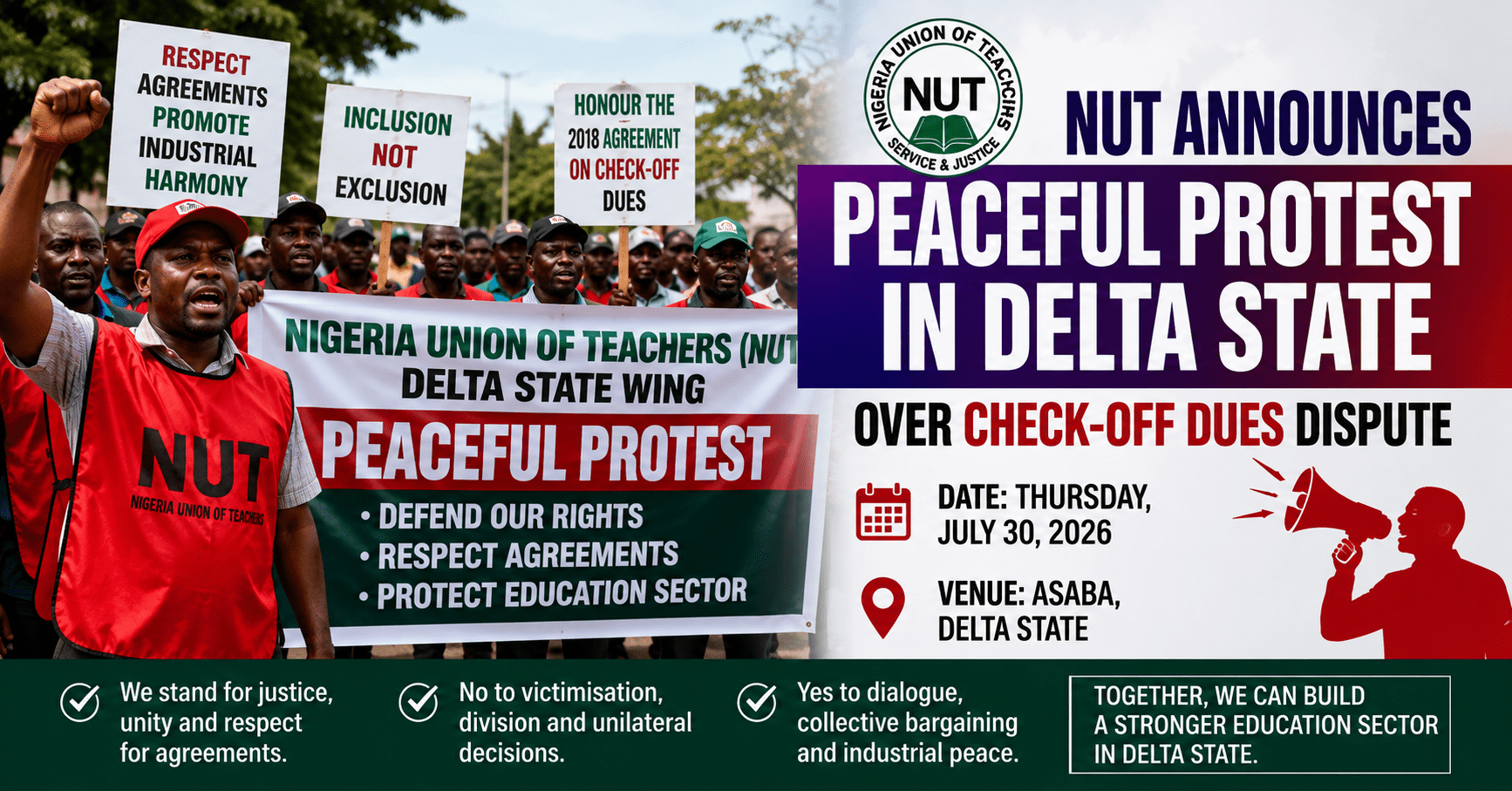 NUT Announces Peaceful Protest in Delta Over Check-Off Dues Dispute