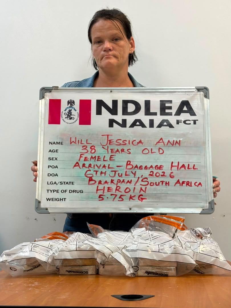 NDLEA Arrests South African Woman Using Child as Cover to Smuggle Heroin into Nigeria