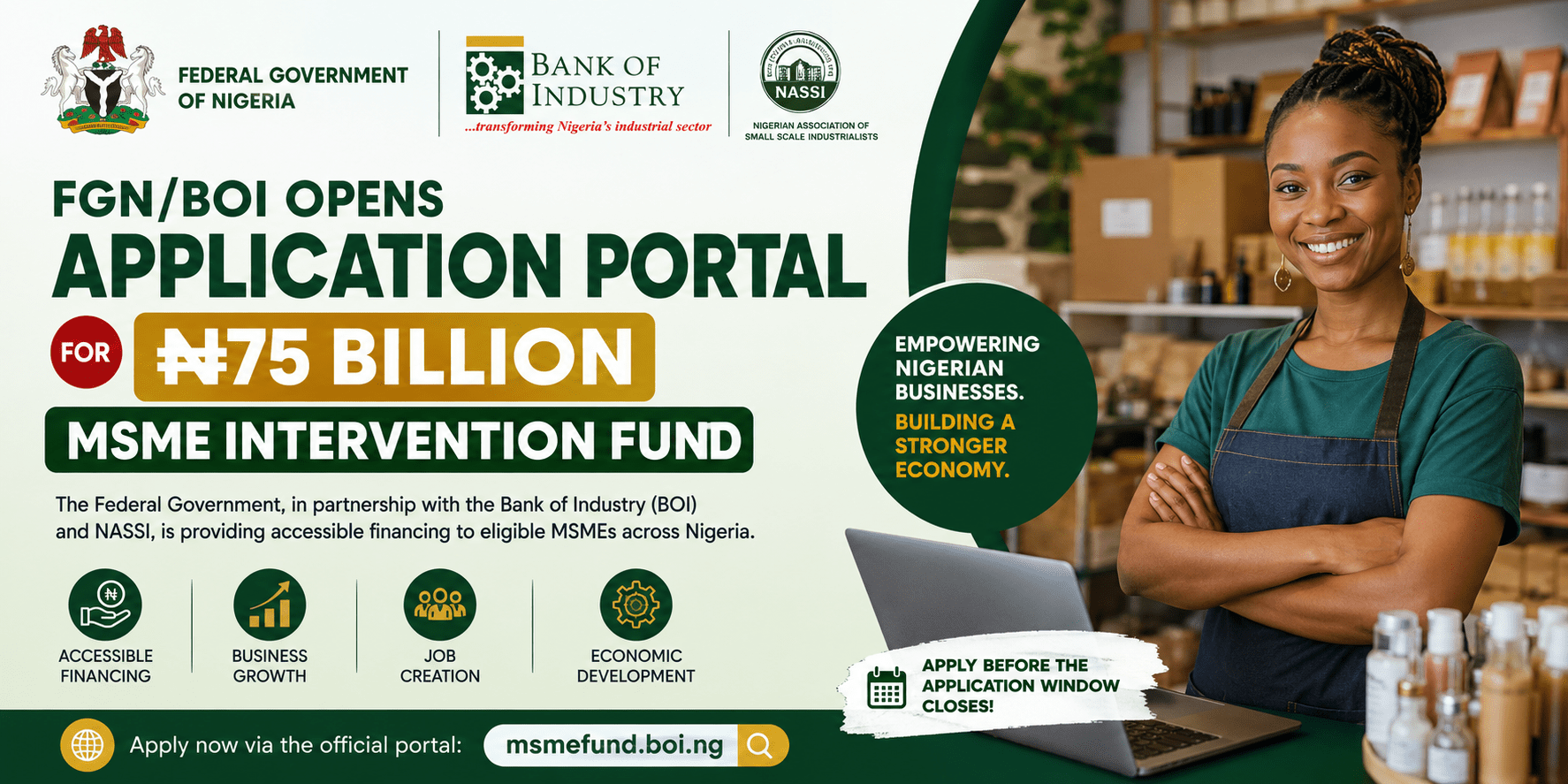 FGN/BOI Opens Application Portal for ₦75 Billion MSME Intervention Fund