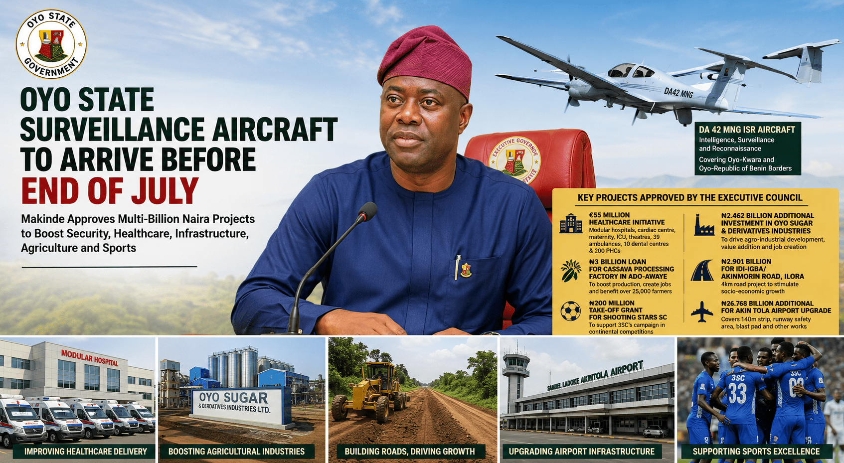 Oyo Surveillance Aircraft to Arrive Before End of July as State Approves Multi-Billion Naira Projects