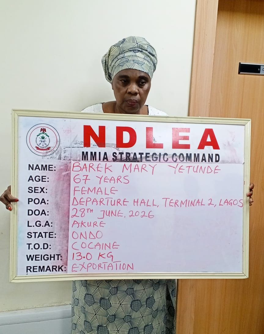 NDLEA Arrests 67-Year-Old Nigerian-British Grandmother With 13kg Cocaine Hidden as Plantains