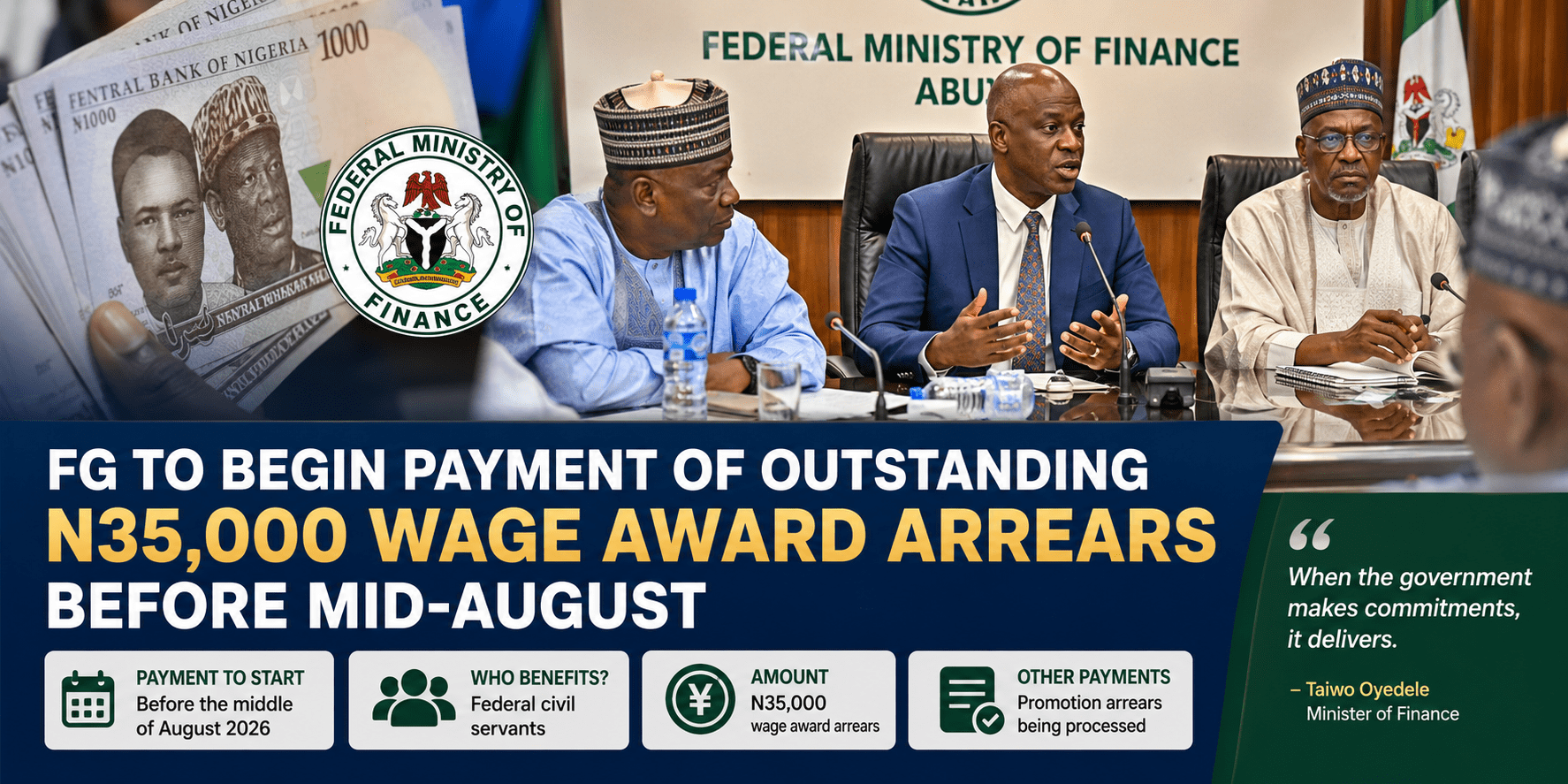 FG to Begin N35,000 Wage Award Payments Before Mid-August, Clears Promotion Arrears