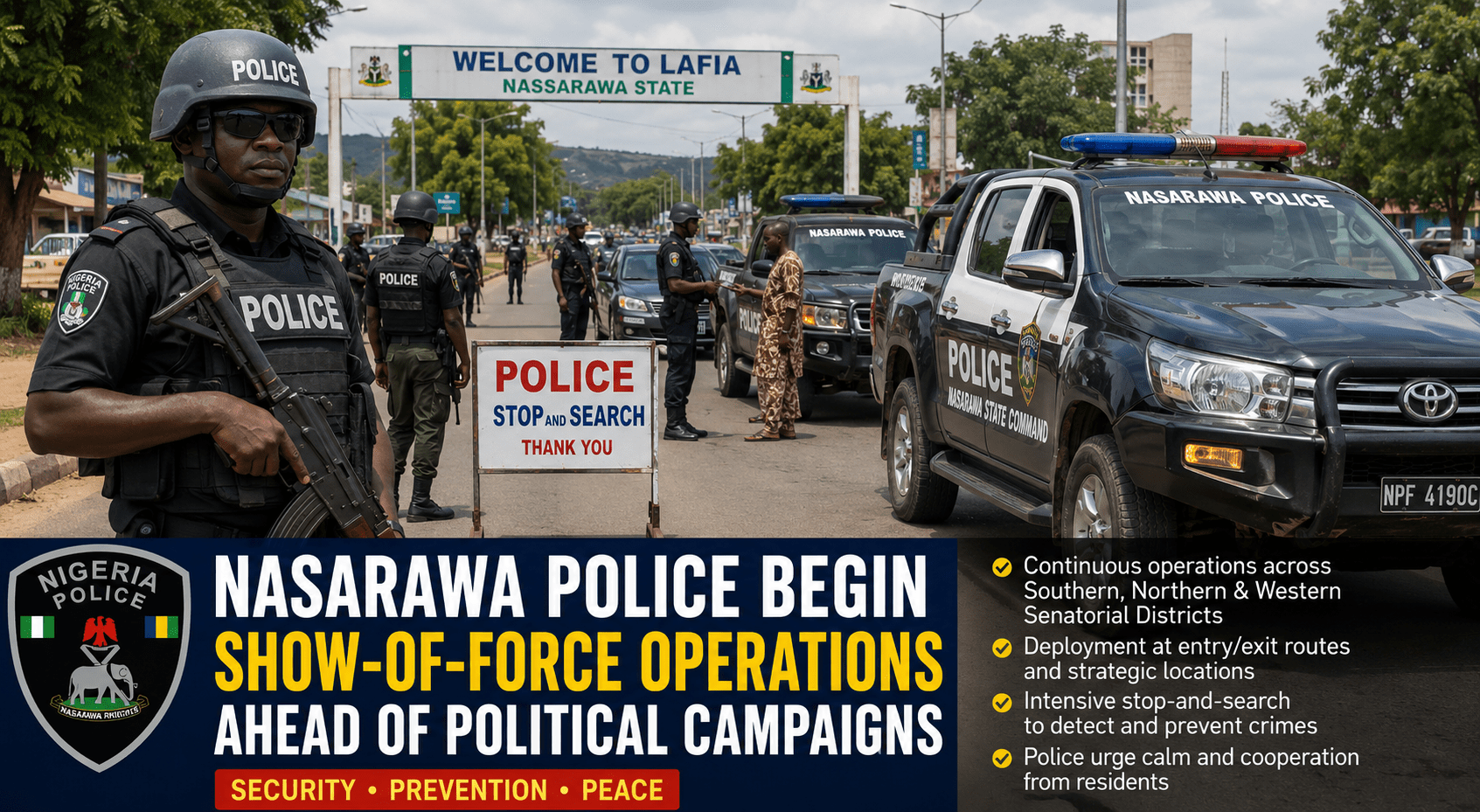 Nasarawa Police Begin Continuous Show-of-Force Operations Ahead of Political Campaigns